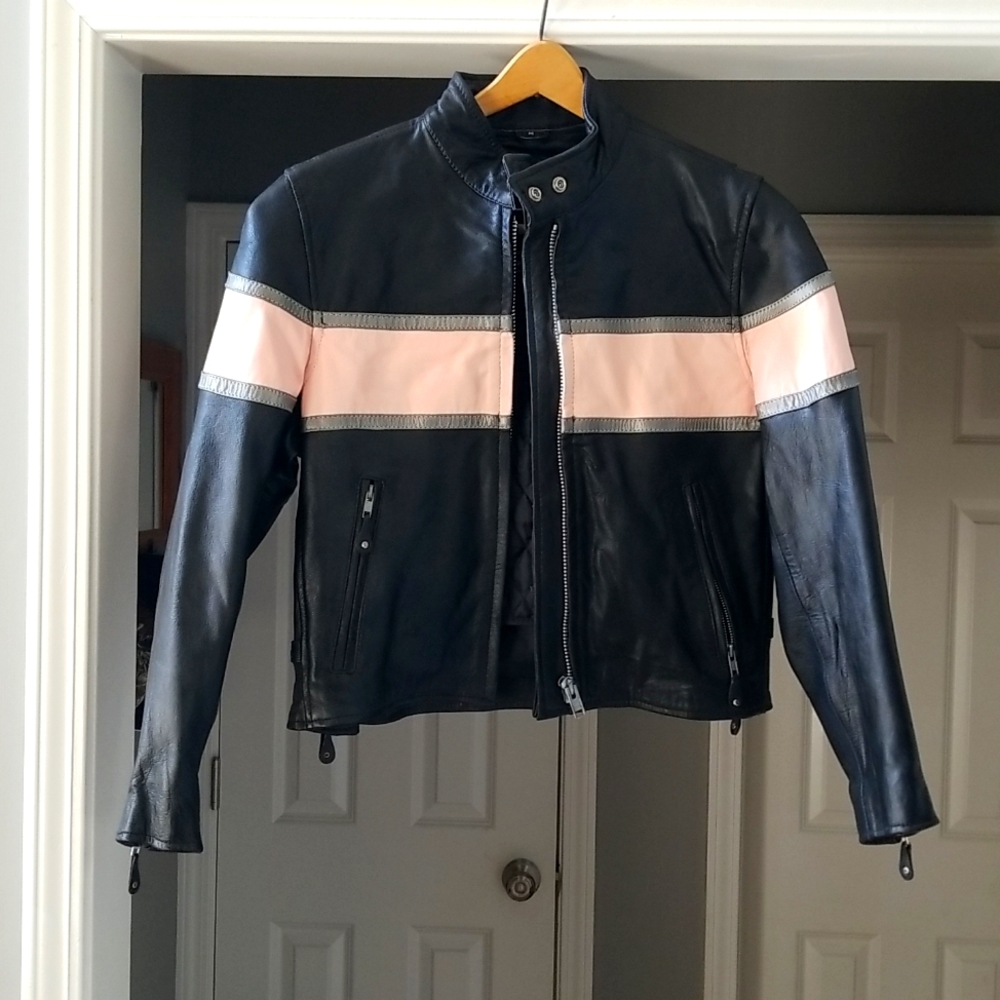Women's leather motorcycle jacket